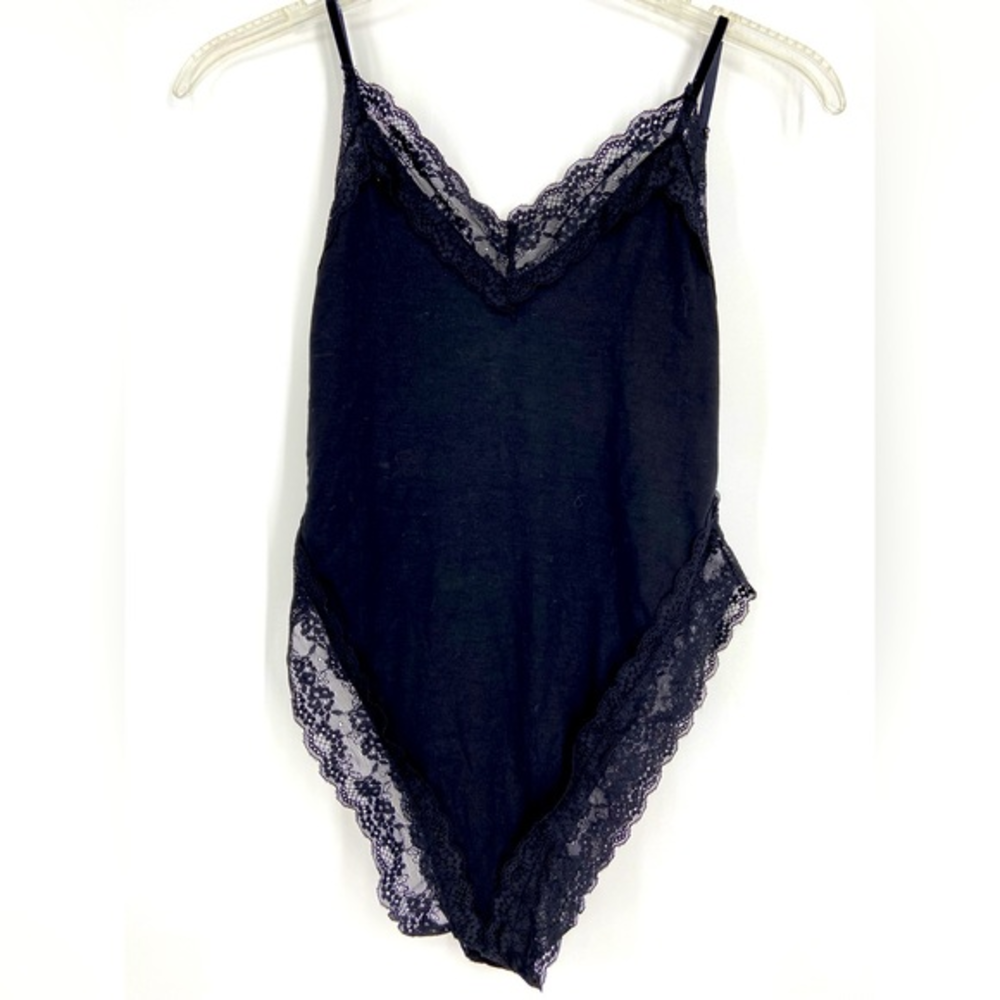 Majorelle, Bodysuit with lace edges, snap bottom, adjustable straps, size small